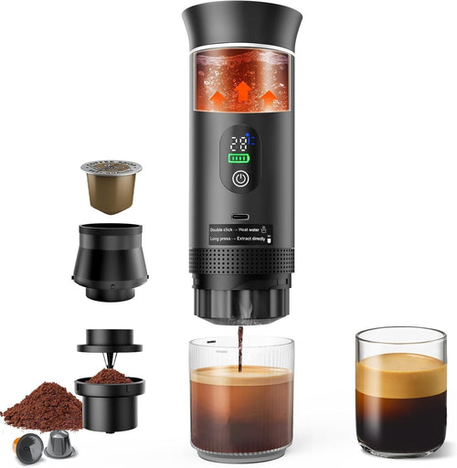 Portable Coffee Maker, Espresso Machine for Hiking Smart Display, 20 Bar Mini Travel Coffee Maker, Expresso Coffee Machines with Usb-C,3-In-1 Car Coffee Maker Self-Heating, Ground Coffee & Capsule