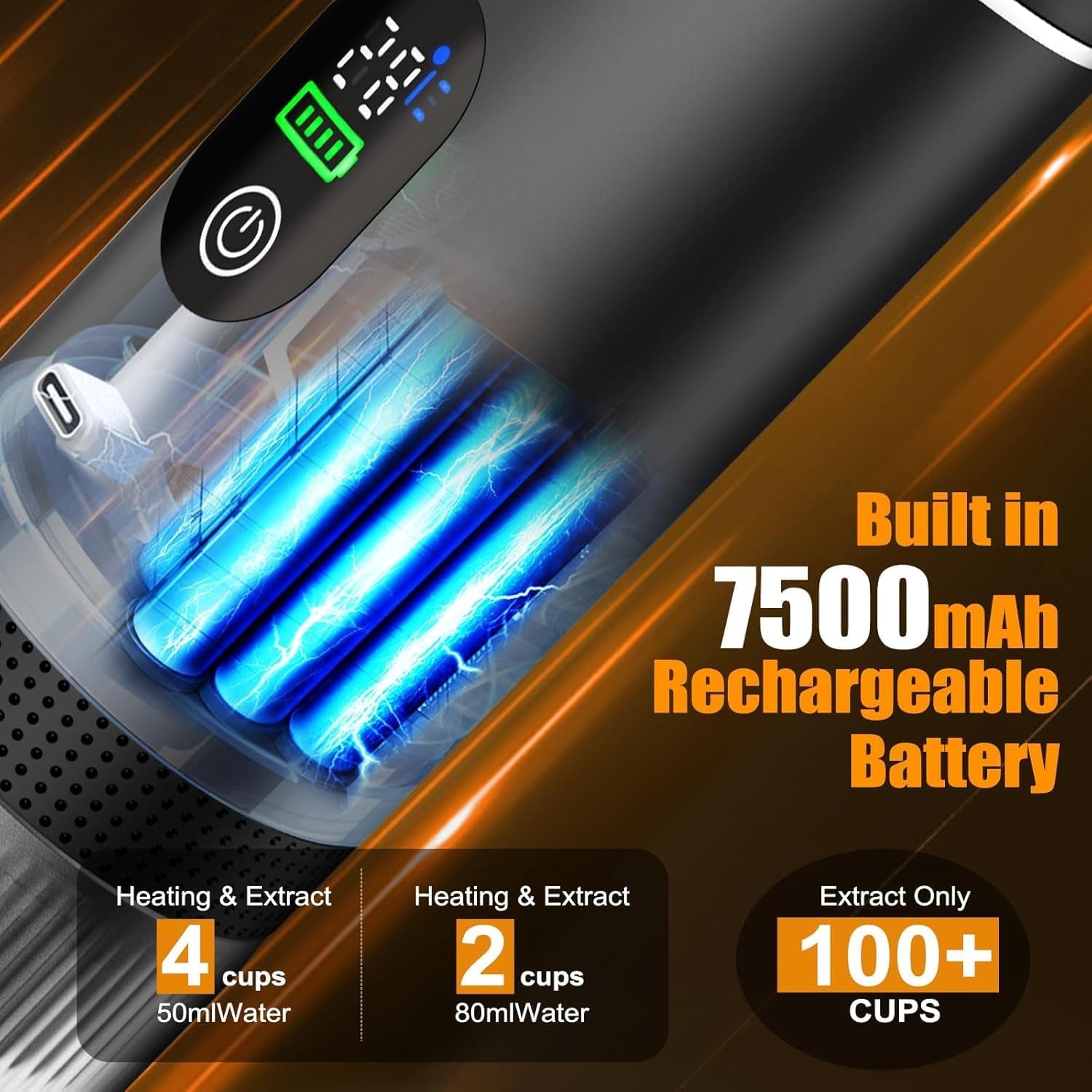 Portable Coffee Maker, Espresso Machine for Hiking Smart Display, 20 Bar Mini Travel Coffee Maker, Expresso Coffee Machines with Usb-C,3-In-1 Car Coffee Maker Self-Heating, Ground Coffee & Capsule