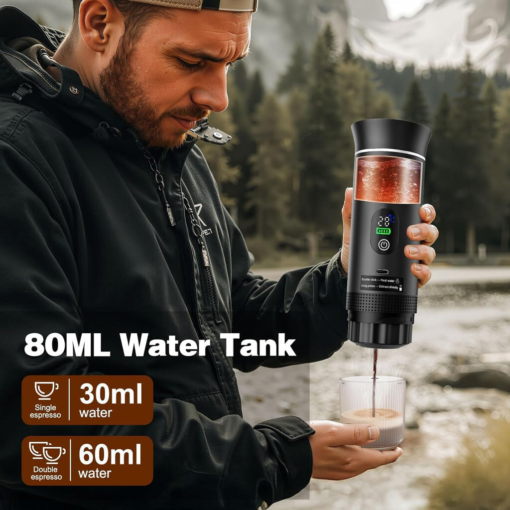 Portable Coffee Maker, Espresso Machine for Hiking Smart Display, 20 Bar Mini Travel Coffee Maker, Expresso Coffee Machines with Usb-C,3-In-1 Car Coffee Maker Self-Heating, Ground Coffee & Capsule