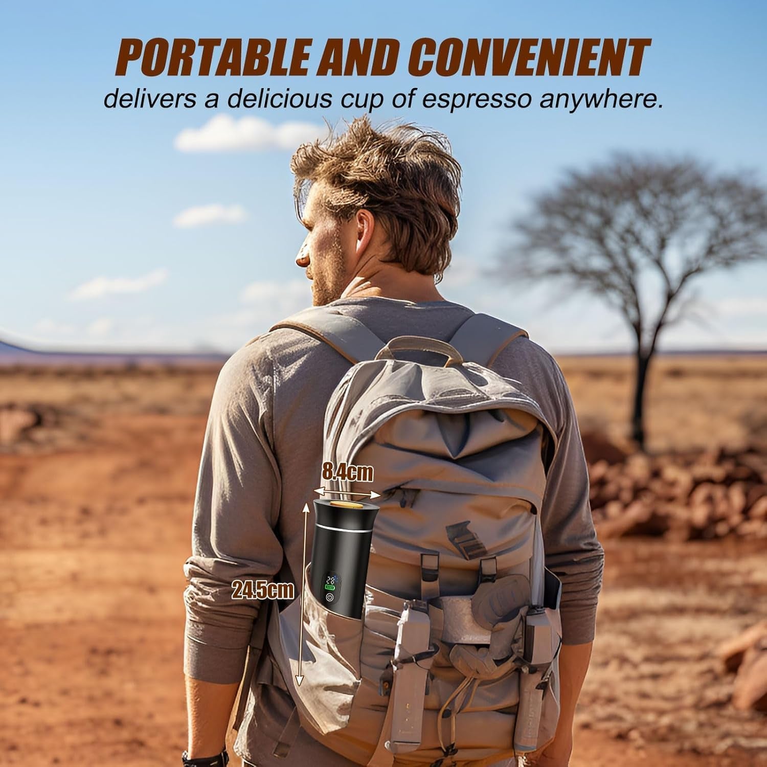 Portable Coffee Maker, Espresso Machine for Hiking Smart Display, 20 Bar Mini Travel Coffee Maker, Expresso Coffee Machines with Usb-C,3-In-1 Car Coffee Maker Self-Heating, Ground Coffee & Capsule