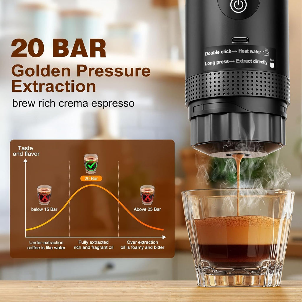 Portable Coffee Maker, Espresso Machine for Hiking Smart Display, 20 Bar Mini Travel Coffee Maker, Expresso Coffee Machines with Usb-C,3-In-1 Car Coffee Maker Self-Heating, Ground Coffee & Capsule